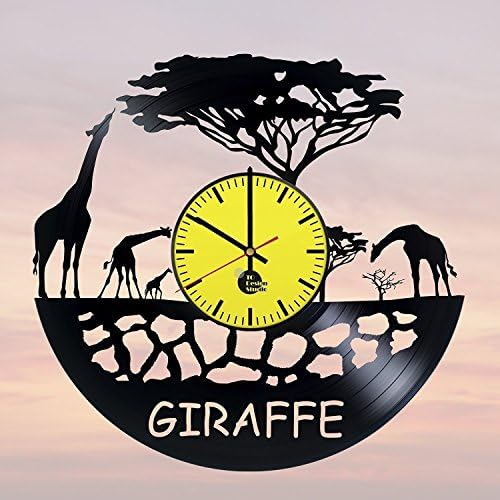 Handmade Vinyl Wall Clock Giraffe Animals Zoo Wild Handmade Vinyl Record Wall Clock Fun gift Vintage Unique Home decor