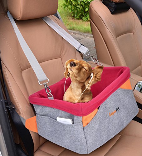 Legendog Dog Car Seat, Pet Booster Portable Travel Pet Car Seat Carrier for Dogs & Cats, Waterproof Pet Booster Carrier with Cushion & Adjustable Strap (Pet Car Seat) (Red)