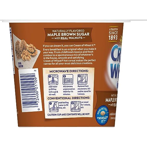 CREAM OF WHEAT INSTANT HOT CEREAL TO-GO CUPS, MAPLE BROWN SUGAR WALNUT, 2.29 OUNCE (PACK OF 6)