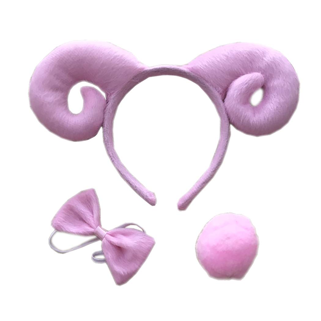 She's Shining Pink Sheep Headband Bow Tail Party Christmas Fancy Dress Up for Women Girls