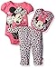 Disney Baby Girls' Minnie Mouse 3 Piece Soft Bodysuit, Cherry Pink, 6-9 Months