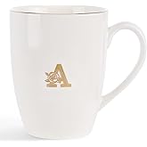 VINCOMIC Monogram Ceramic Mugs,Golden Initial Coffee Cups, Elegant Alphabet Tea Mugs, Elegant Personalized Letter A Mug,12 oz Cups for Office and Home
