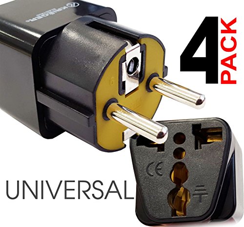 Krieger Grounded Universal Plug Adapter for Europe, Germany, France (Schuko) Type E/F - 4 Pack