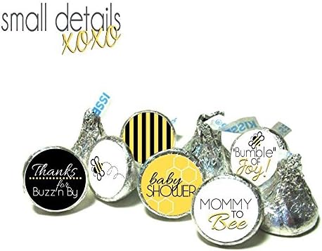 BUMBLE BEE Theme Baby Shower kiss stickers ~ baby shower favors ~ fits Hershey Kiss Chocolate & other Candy - (108 peel&stick stickers)