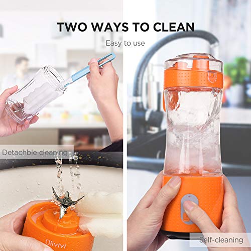 Portable Blender, Olivivi 2020 Multifunctional Personal Blender Mini Smoothie Blender 6 Powerful Blades, 4000mAh Rechargeable USB Juicer Cup Bottle with strainer Cleaning Brush for Travel BPA Free Orange