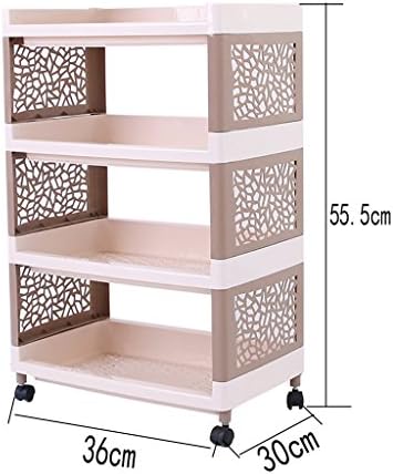 Yxsd Multi-Layer Floor-Standing Plastic Storage Rack with Wheels, Kitchen Bathroom Light Brown Multi-Function Home Storage Organizer Shelf (Size : 4 Tier)