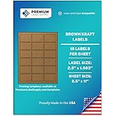 Premium Label Supply Brown Kraft Sticker Labels – 2.5" x 1.563" – Laser/Inkjet Compatible – (18 per Sheet), 25 Sheets – 450 Total Adhesive Labels