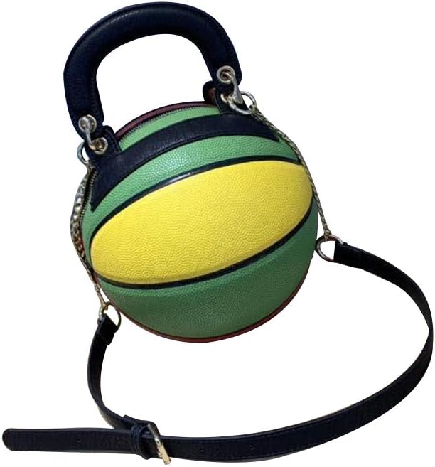 HEFUTE Basketball Shaped Shoulder Messenger Handbag Wallet Purse Tote Mini Cross Body PU Bag with Adjustable Strap For Women Girls Men Brown(Yellow Green)