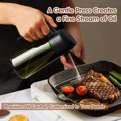 Dispensador de Aceite de Oliva Juego con Scuro Protezione Dalla Luce, 470ml 2 en 1 Spray de Cocina, Verde Pulverizador de Aceite de Calidad Alimentaria (Negro)