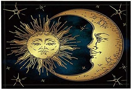 Boho Antique Decor Golden Sun Crescent Moon and Stars Over Blue Black Sky Bath Rugs Non-Slip Doormat Floor Entryways Indoor Front Door Mat Kids Bath Mat 15.7X23.6In Bathroom Accessories