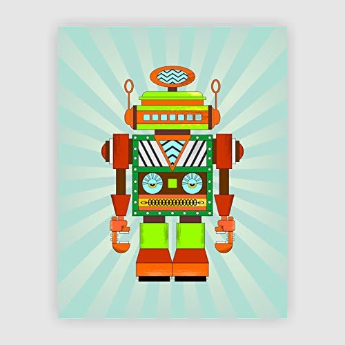 Dignovel Studios 8X10 Nursery Robot Print Retro Poster Kids Room Art Vintage toy decor Geekery Robot art Retrobot Nursery D?cor Playroom Art DS004
