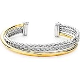 G&L Collectives Two-Tone Gold Plated Stainless Steel Bangle Bracelet | 14k Gold Plated | Elegant Lightweight Everyday Jewelry