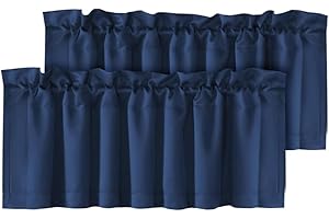 H.VERSAILTEX Blackout Valances for Windows,Navy Blue Short Window Valance Curtains for Living Room/Bedroom/Bathroom Privacy Decorative Rod Pocket Kitchen Valances，2 Panels，52" W x 18" L, Navy