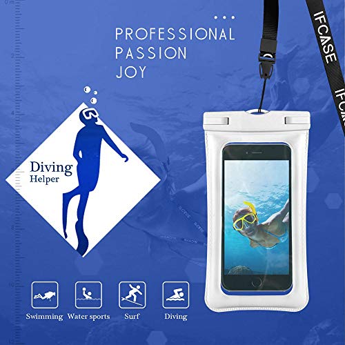 Universal Waterproof Case, IFCASE IP68 Floating TPU Phone Dry Bag Pouch for iPhone Xs Max/XS/XR/X, iPhone 6/7/8 Plus, Samsung Galaxy A7/A8, Nokia 7.1/7.1 Plus - 2 Pack White - Thumbnail 7