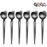 Matt Black 6 Piece Teaspoons, 6.6'' Silverware, Stainless Steel Small Spoons for Home, Kitchen or Restaurant, Dishwasher Safe