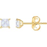 10kt Yellow Gold Womens Princess Cut Cubic-Zirconia Square Stud Earrings