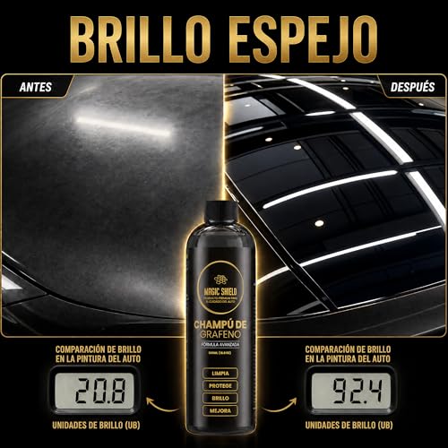 Magic Shield Champú de Grafeno – Lavado de Autos pH Neutro | Protección Hidrofóbica & SiO2 | Limpieza Profunda & Brillo Mejorado | Seguro para Recubrimientos Cerámicos & Pinturas – 16oz