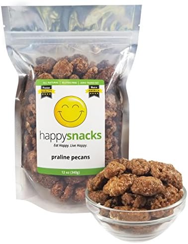 Happy Snacks Praline Pecans - Sweet & Crunchy Candied Pecans Perfect for Snacking, Salads & Desserts - Resealable Pouch (12 oz)