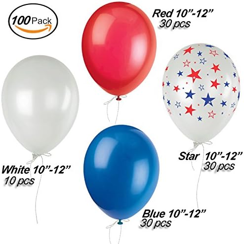 4th of July Balloons Patriotic Latex Balloons Fourth of July Independence Day Decorations Memorial Day Veterans Day Party Supplies 12 Inch 100Pcs