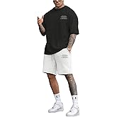 Verdusa Men's 2 Piece Tracksuit Letter Print Graphic Tees and Workout Shorts with Pockets