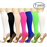 Copper Knee High Compression Socks For Men & Women (7 Pairs)- Best For Running, Athletic, Medical, Pregnancy and Travel -15-20mmHg (S/M, Multicoloured)