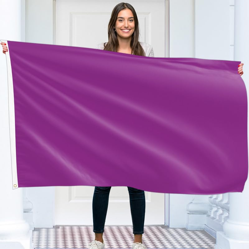Solid Purple Flag – Plain Purple Flag - Double-sided Print – 90G polyester - Double Seam - 2 brass eyelets, large 5ft x 3ft