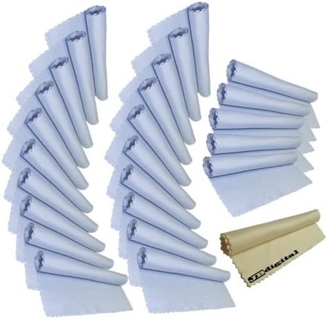 26 Pcs Set - 25 Microfiber Lens Cleaning Cloths (Light Blue) For Use On Electronic Devices Including Pdas, GPS, Cell Phones, Digital Camera Screens / Lens - SONY, CANON, NIKON, JVCS, KODAK, SIGMA, Etc, Apple Iphone, Ipod, Ipad, Computers, Jewelry, Watches, TV Screens, VCRS, Notebook, CRT, LCD, HDTVS, Monitors, Camcorders, CD / DVD Players, Microscopes, Glasses, Sunglasses, Eyeglasses and Other Delicate Surfaces + 1 JB Digital Microfiber Cleaning Cloth (Yellow)