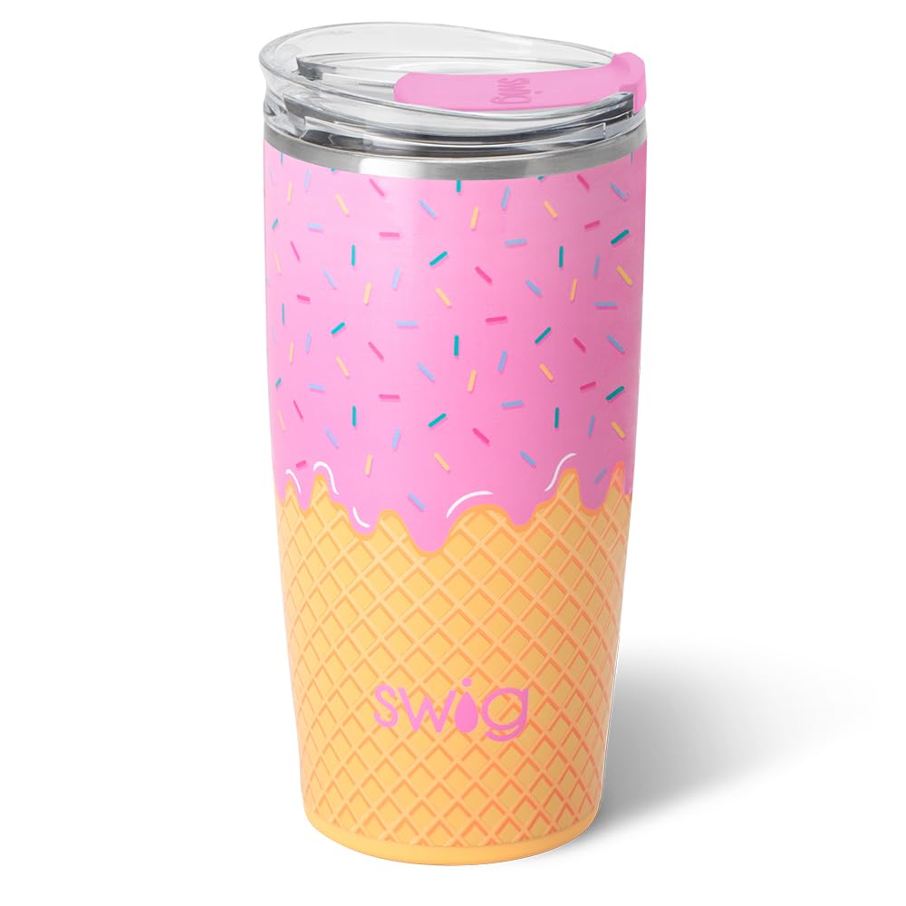 Swig Life 22oz Insulated Tumbler, Travel Coffee Tumbler with Lid, Cup Holder Friendly Travel Coffee Mug, Stainless Steel, 22 oz Tumblers, Reusable Insulated Mug with Lid (Scoop There It Is) Image
