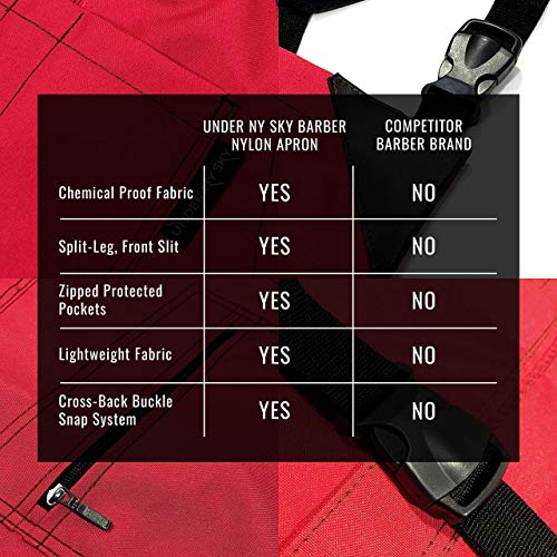 Cross-Back Barber Red Apron - Heavy-Duty Nylon, Water and Chemical Resistant, Zipped Pockets, No-Tie, Split-Leg - Adjustable for Men, Women - Pro Hair Stylist, Salon, Colorist, Artist - Thumbnail 5