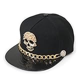 Hip-hop leopard Hat Metal Skull Studded Snapback with Chain Black 020