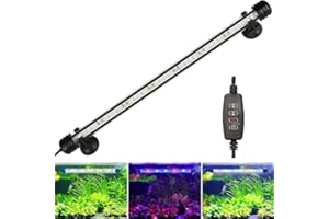 REIRQIE Submersible Aquarium Light Underwater Fish Tank Light with Timer Auto On/Off, LED Aquarium Light Bar 3 Light Modes Dimmer Adjustable Brightness,15.3inch (with Timer&dimmer)