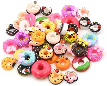 100Pcs Mix Lots Resin Flatback Doughnut Dessert Food Charm Art Album Flat Back Phone Scrapbooking Hair Clip Hairpin Sewing DIY Craft Accessory Jewelry Decoration Dollhouse Ornament