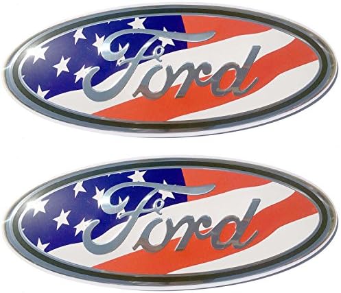(SET OF TWO) FORD F150 American Flag Grille or Tailgate Emblem 2005-14, Oval 9" X 3.5", 3 Mounting Tabs, Front Grill Badge Medallion Name Plate, Also 05-07 F250 F350, 11-14 Edge, 11-16 Explorer
