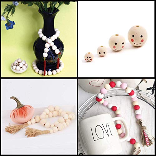 Wooden Beads, Wooden Beads for Crafts,300pcs 18mm Natural Wood Beads with 10m Twine, Unfinished Wooden Beads Wooden Balls for Garland, Making and DIY Crafting