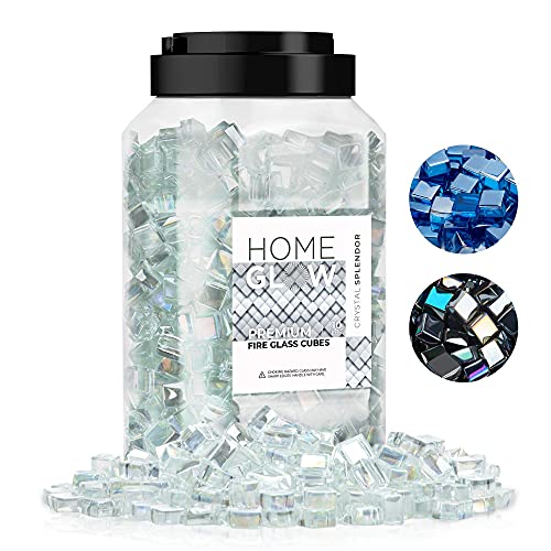 HomeGlow Fire Glass Cubes. Clear Platinum Reflective Luster. Premium