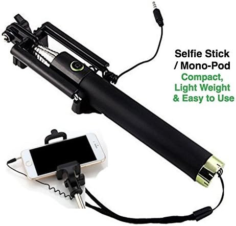 Best Premium NON-Bluetooth Selfie Stick/Mono-pod for faster Quality Self Portraits. Fold-able, Compact, Adjustable and Lightweight w/Cable (Plug and play). Works with Samsung, Android &amp; iPhones.
