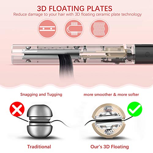 Flat Iron for Hair,GOOLEEN Professional Ceramic Hair Straightener 1 Inch Tourmaline 3D Floating Plates,2 in 1 Hair Curler and Straightener with Dual Voltage LED Display Adjustable Temperature 248-446℉