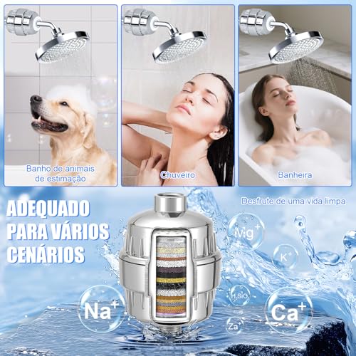 Filtro de Chuveiro de 25 Estágios para Água Dura, Filtro de Cabeça de Chuveiro com 2 Cartuchos Substituíveis