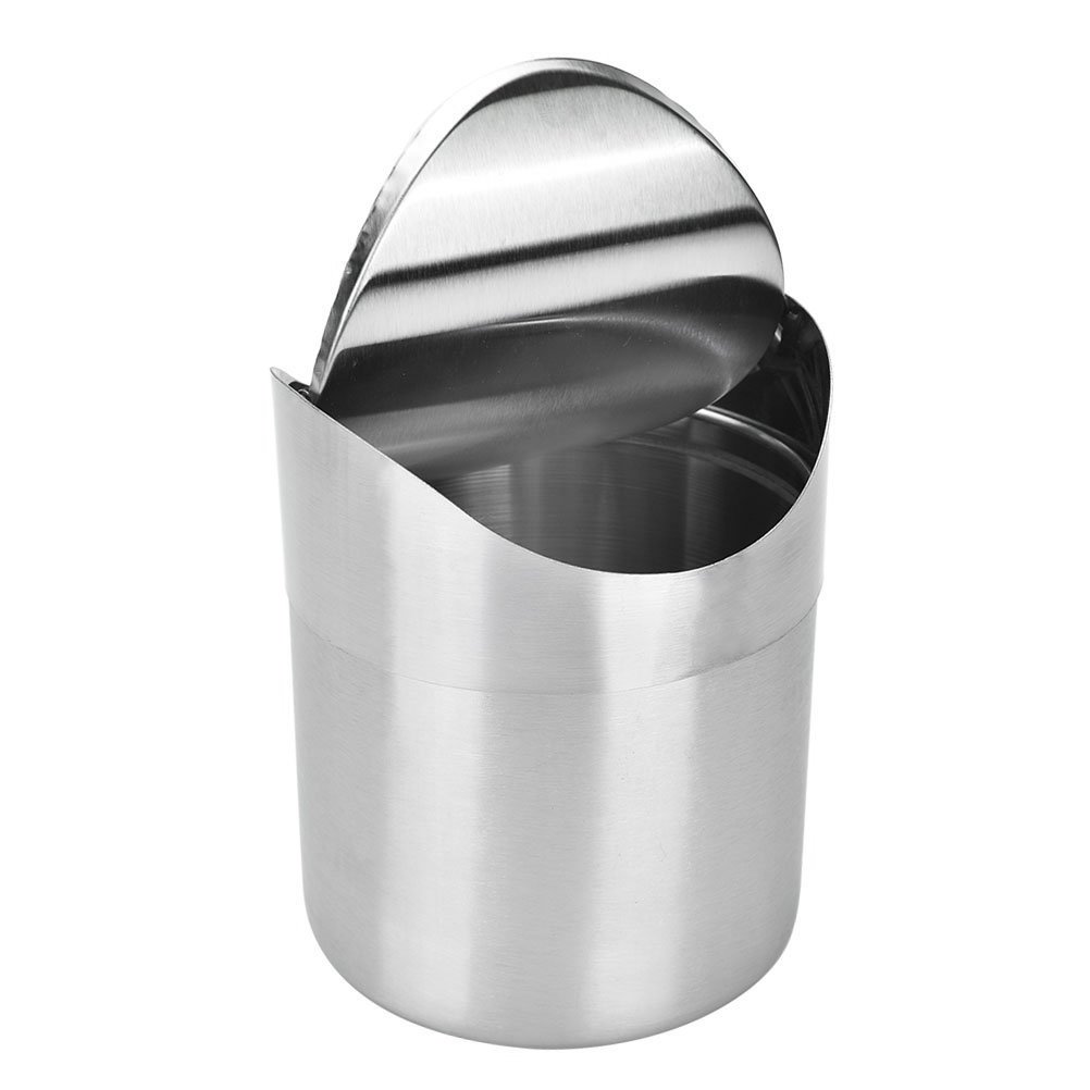 Amteker Mini Countertop Trash Can, Brushed Stainless Steel Table Desk Trash, Swing Top Trash Bin 1.5 L / 0.40 Gal