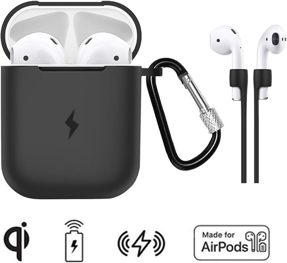 LIKDAY 3 in 1 Wireless Charging Airpods case, Charging Case for Airpod 1&2,Newest AirPod Accessories, Compatible with Qi Standard Wireless Charging Mats(Black)
