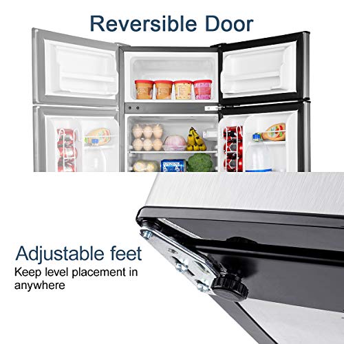 Euhomy Compact Mini Fridge with Freezer, 3.2 Cu.Ft 2-Door Upright Refrigerator with Freezer Ideal Food and Drink Storage Mini Refrigerator for Kitchen, Dorm, Apartment And Office.