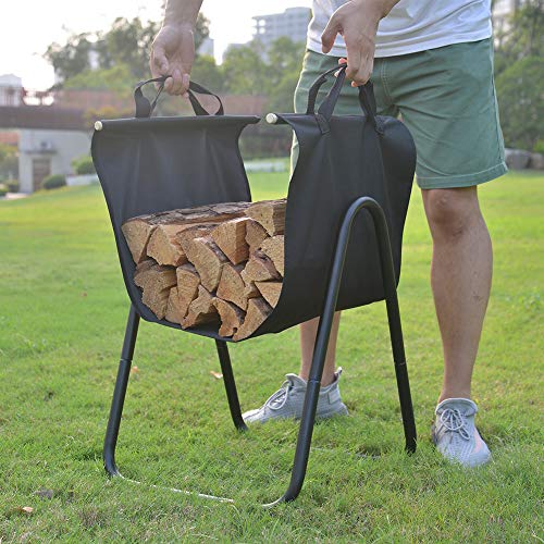 Patio Guarder Firewood Carrying Bag Fireplace Log with Canvas Tote Carrier Indoor Fire Wood Rack Firewood Storage Holders Log Bin Portable Fire Logs Basket Black - Thumbnail 5