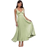 Gricharim Pleated Satin Bridesmaid Dress V-Neck Formal Party Dresses for Women GR009