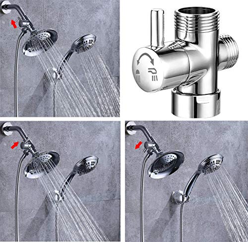 Shower Arm Diverter for Hand Shower, G 1/2 3-Way Shower Head Diverter Valve for Hand Held Showerhead and Fixed Spray Head - Bathroom Universal Shower System Replacement Part (Chrome Diverter)