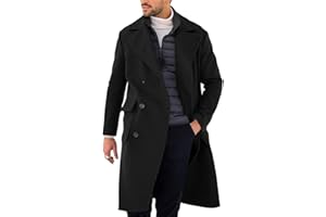 PRETIFEEL Mens Trench Coat Slim Fit Double Breasted Long Overcoat Classic Fall Winter Topcoat
