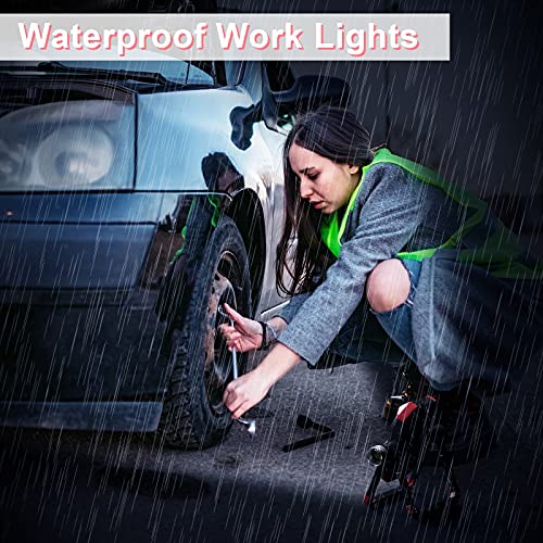 LED Work Light Rechargeable, 2000LM 3 COB Magnetic Working Lights with 4000mAh Mobile Charge and 360° Rotation Stand, Waterproof Portable LED Flashlight Work Light for Car Repairing (Red)