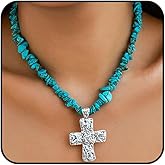 Stringex Irregular Natural Stone Choker Necklace for Women Handmade Cross Beads Pendant Necklace Beads Crucifix Necklace Faith Jewelry Gifts for Her