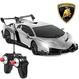 Best Choice Products 1/24 Officially Licensed RC Lamborghini Veneno Sport Racing Car w/ 27MHz Remote Controller, Head and Taillights, Shock Suspension, Fine Tune Adjustment - Gray