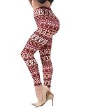 Bentibo Women's Fashion Floral Printed Spandex Leggings Skinny Pants Red S