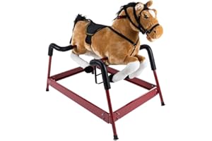 HAPPY TAILS Spring Rocking Horse Plush Ride on Toy with Adjustable Foot Stirrups and Sounds for Toddlers to 5 Years Old by Happy Trails - Brown